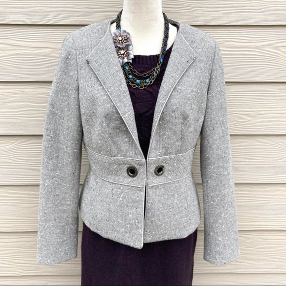 Worth Blazer Coat Size 10 Grey Herringbone - Picture 6 of 16